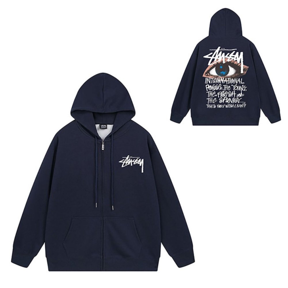 Stussy Zipper Ocular Hood Hoodie In Blue